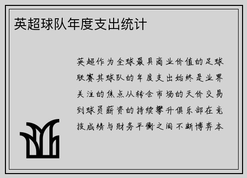 英超球队年度支出统计